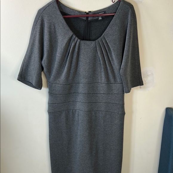Banana Republic Dress Womens 12 Stretch Gray Herringbone Short Sleeve Career - Picture 2 of 9